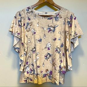 Flutter/Ruffle Sleeve Beige/Floral Top